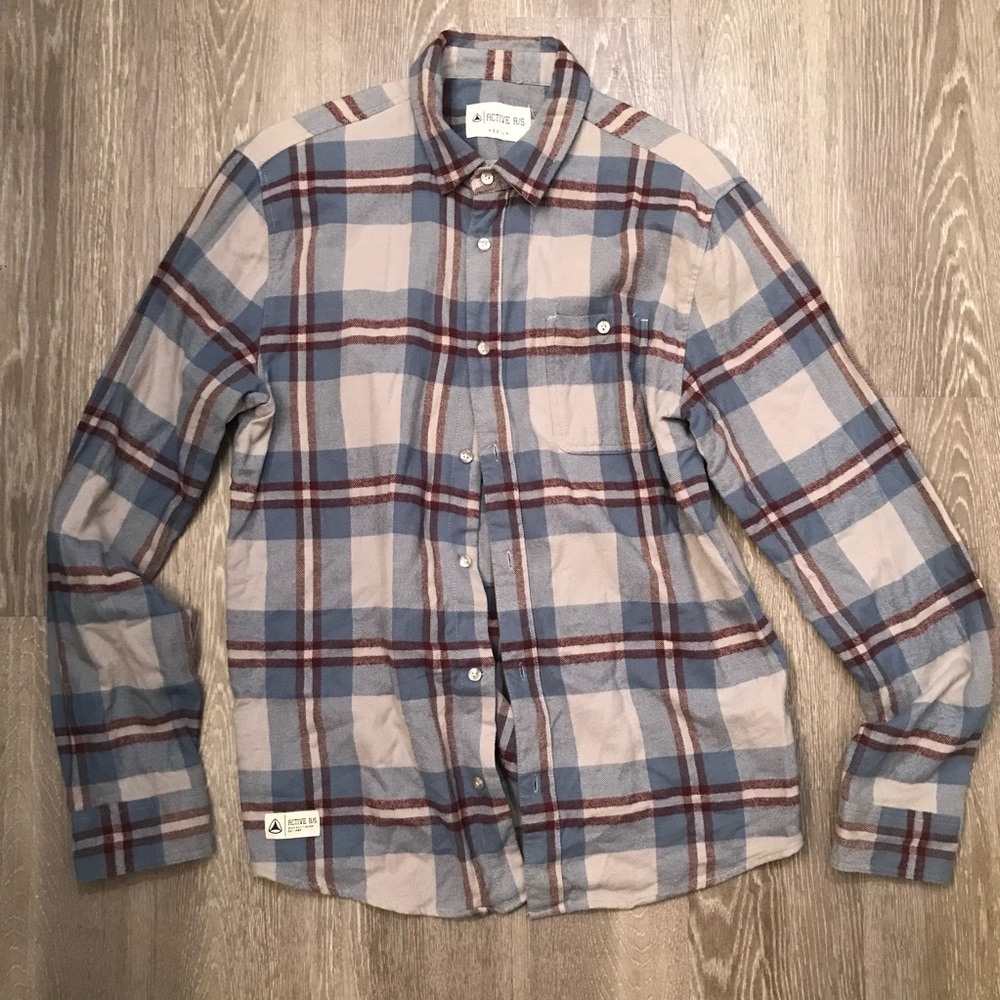 ACTIVE R/S Casual Shirt Plaid Long Sleeve Men's Size Medium